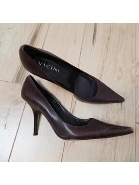 Vicini Brown Leather Pointed Toe Stiletto Pumps Y2K Quiet Luxury EU 37
